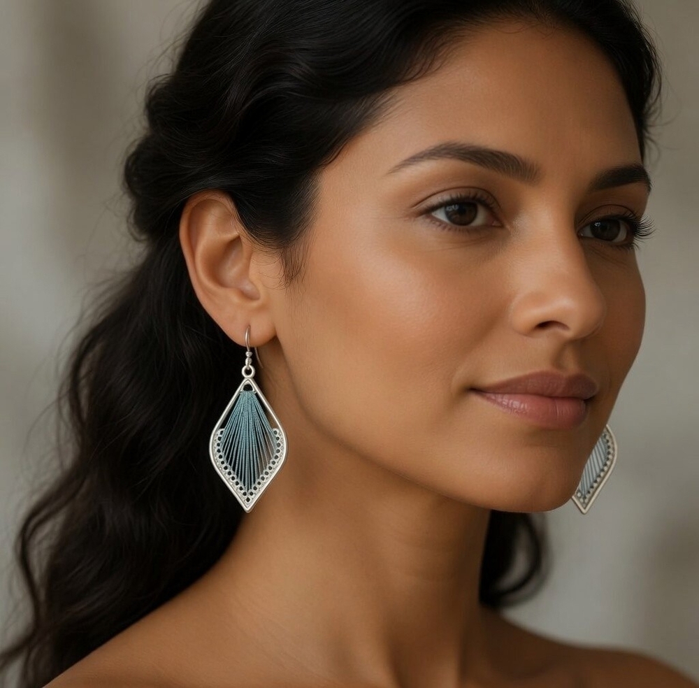 Turquoise Teal Threaded Dangle Earrings NWOT